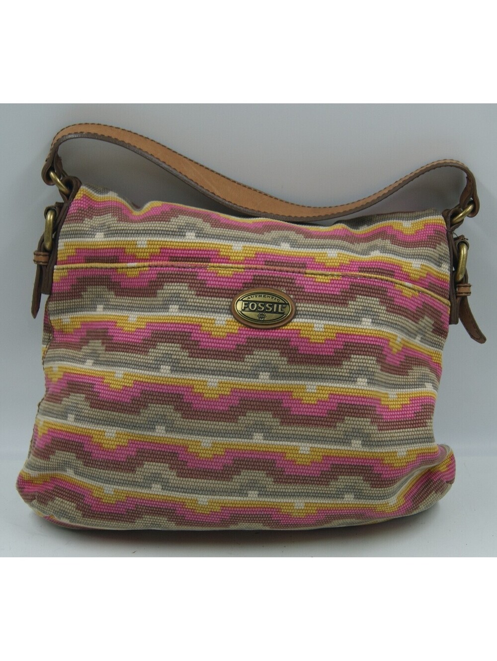 Fossil Explorer Tapestry Handbag Women's  Striped Leather Strap Shoulder Bag